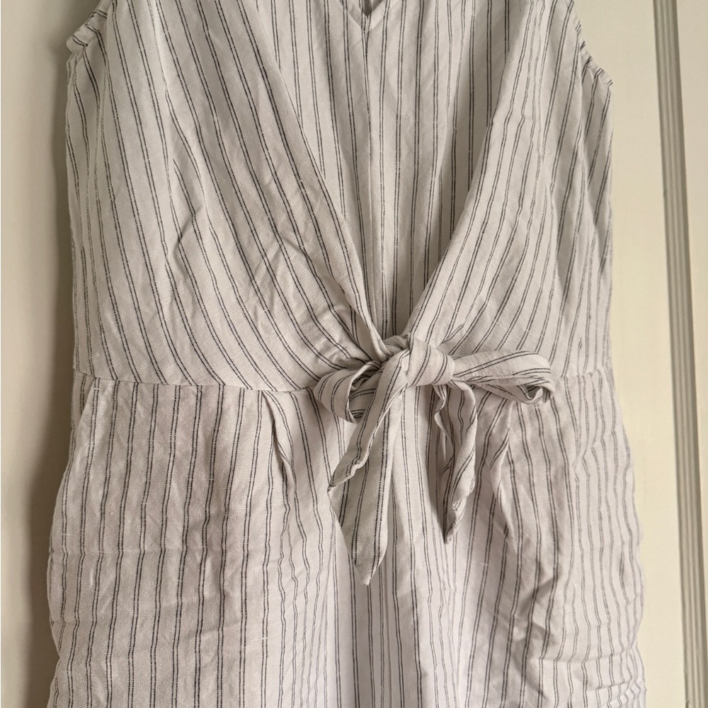 LOFT White & Gray Striped Sleeveless Jumpsuit with Tie Waist - Picture 3 of 8
